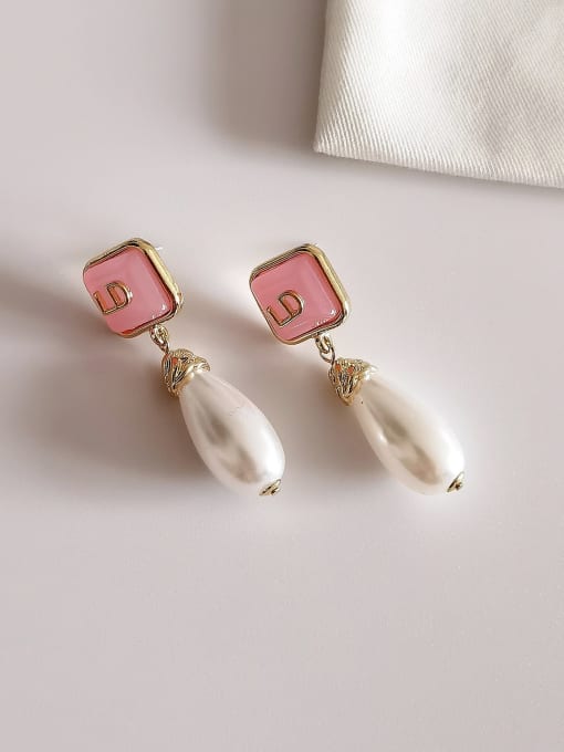 14k Gold [Earrings] Brass Imitation Pearl Enamel Water Drop Minimalist Drop Earring